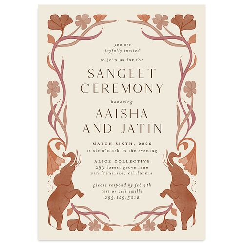 Indian Majestic Legacy Elephants Rehearsal Dinner Invitations Saddle Signature Blank Standard