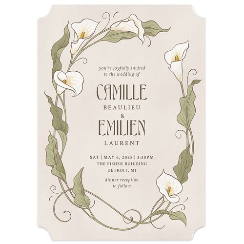 Calla Lily Nouveau Wedding Invitations Champagne Signature Blank No Ticket