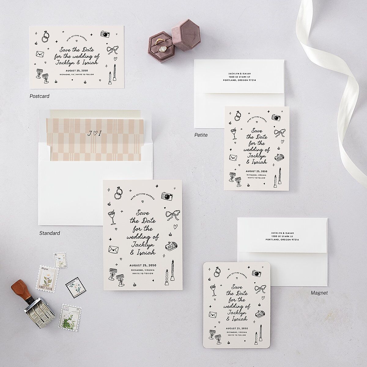 Hand Drawn Wedding Icons Photo Save The Date Magnets Champagne Magnet Paper