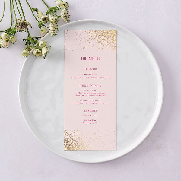 Shimmering Frame Menus Gold Pink Cotton Signature
