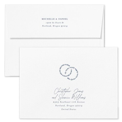 Jewish Rings Save The Date Card Envelopes Blue Moody Blue Return Address Signature Standard