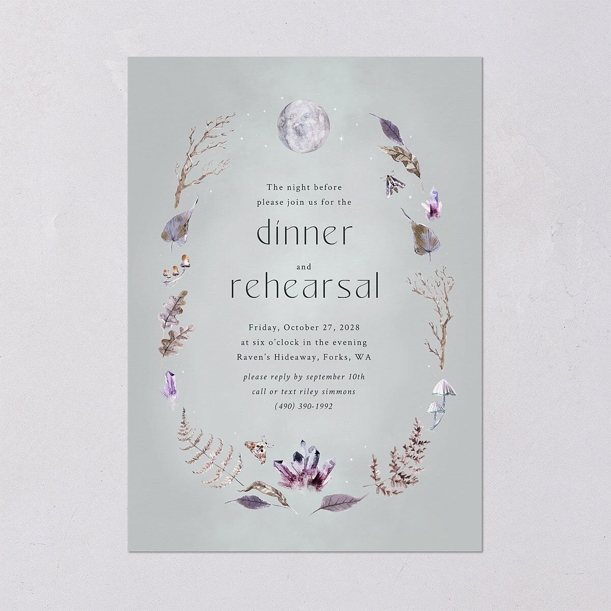 Crystal Forest Rehearsal Dinner Invitations Hunter Green Signature Blank Standard