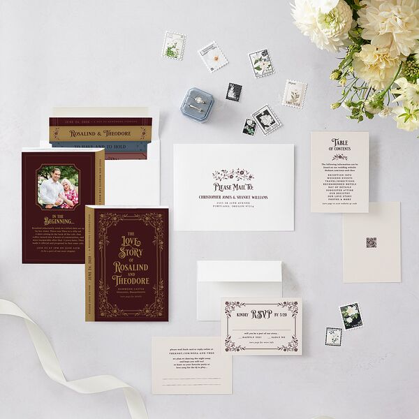 Vintage Storybook Wedding Invitations Merlot Signature Blank No Standard