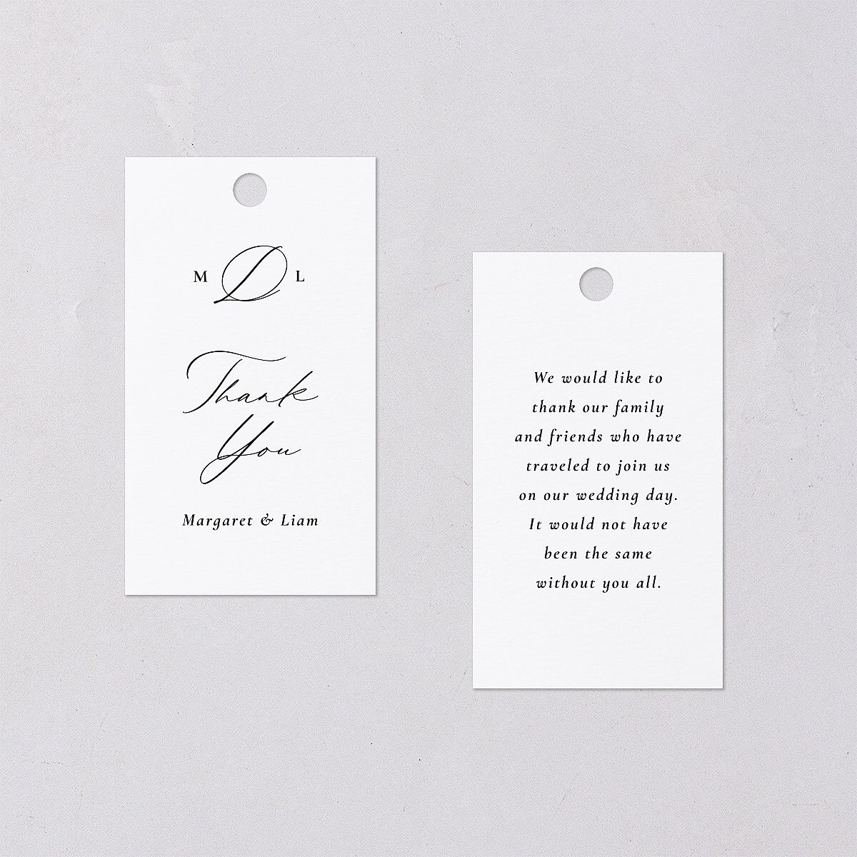 Black Tie Initial Favor Gift Tags Pure White Signature