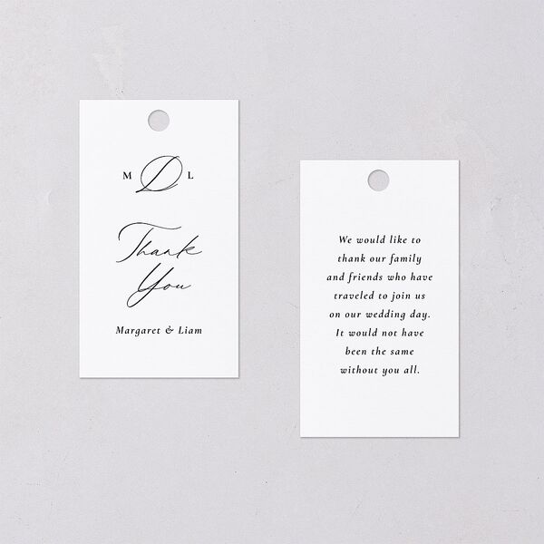 Black Tie Initial Favor Gift Tags Pure White Signature