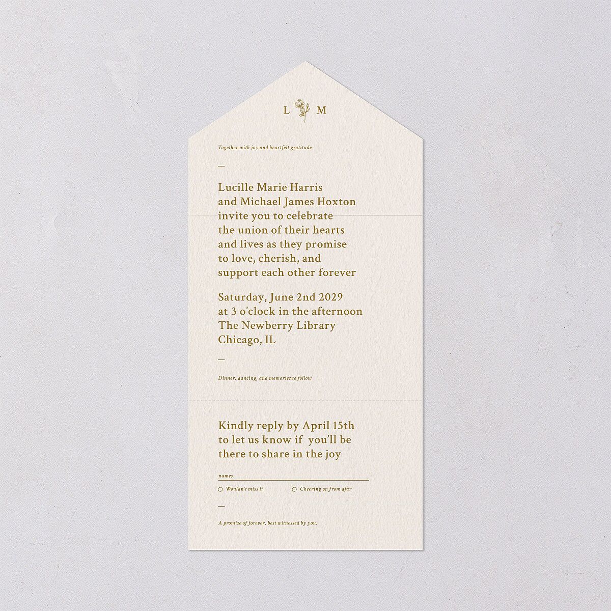Elegant Typography All-in-One Wedding Invitations Gold Signature Light Both Recipient and Return Addresses No