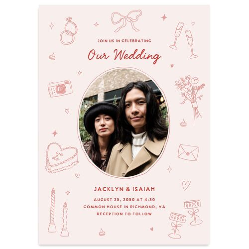 Hand Drawn Wedding Icons Photo Wedding Invitations Soft Pink Signature Blank No Standard