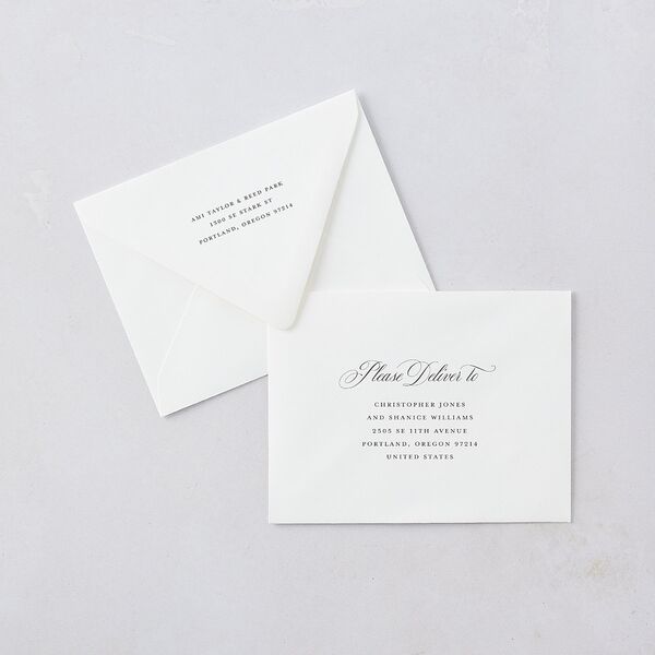 Grand Calligraphy Thank You Card Euro Envelopes White Medieval Grey Both Recipient and Return Addresses Luxe Signature