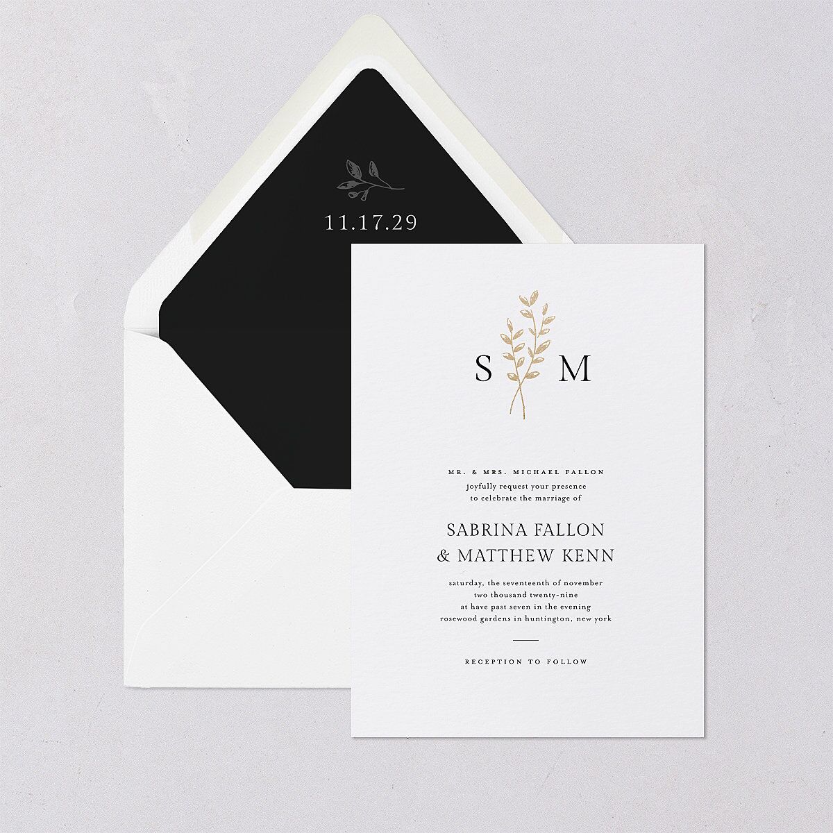 Elegant Botanical Initials Euro Envelope Liners Pure White Luxe