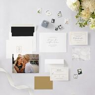 Refined Frame Save The Date Cards Gold Snow Signature smooth Blank No