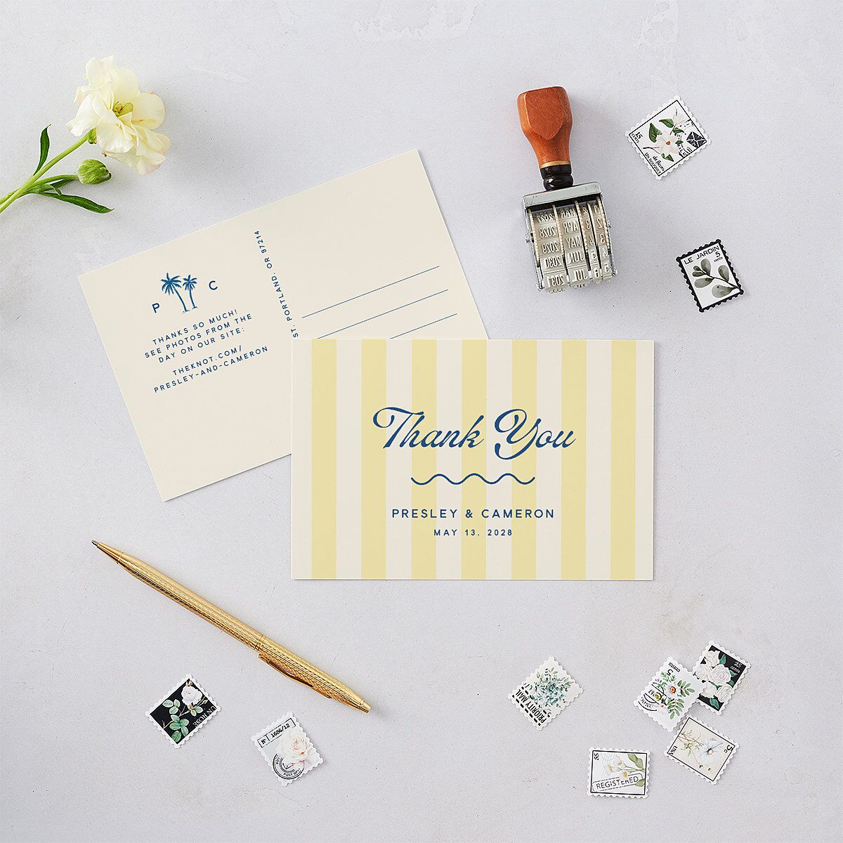 Cabana Stripes Thank You Postcards Lemon
