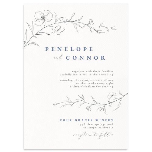 Graceful Botanical Wedding Invitations Regency Blue Signature Blank No Standard