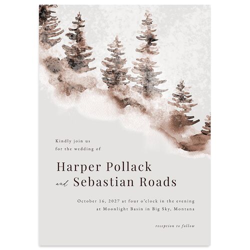 Snowy Mountainside Wedding Invitations Sepia Signature Blank No Standard