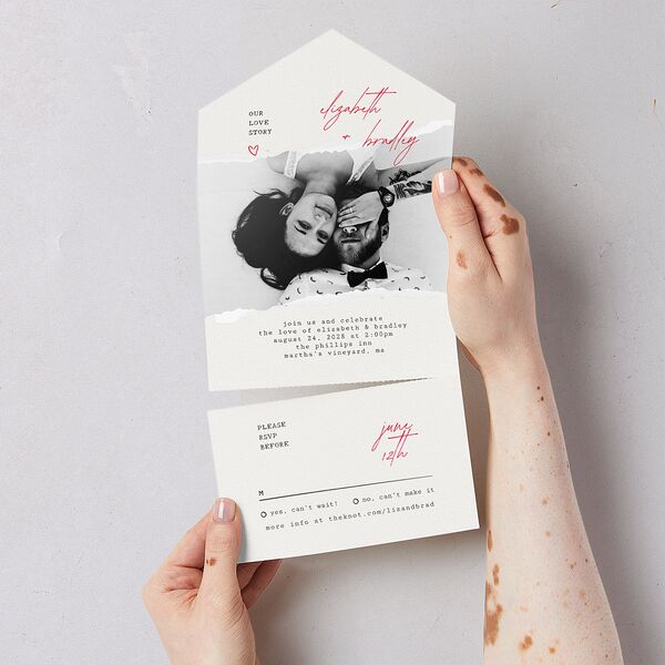 DIY Crafty Photo All-in-One Wedding Invitations Ruby Signature Light Both Recipient and Return Addresses No