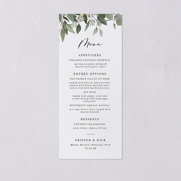 Eucalyptus Frame Menus No Foil Pure White Signature