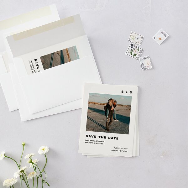 Cinematic Love Story Save the Date Petite Cards Pure White Signature smooth Blank No Standard