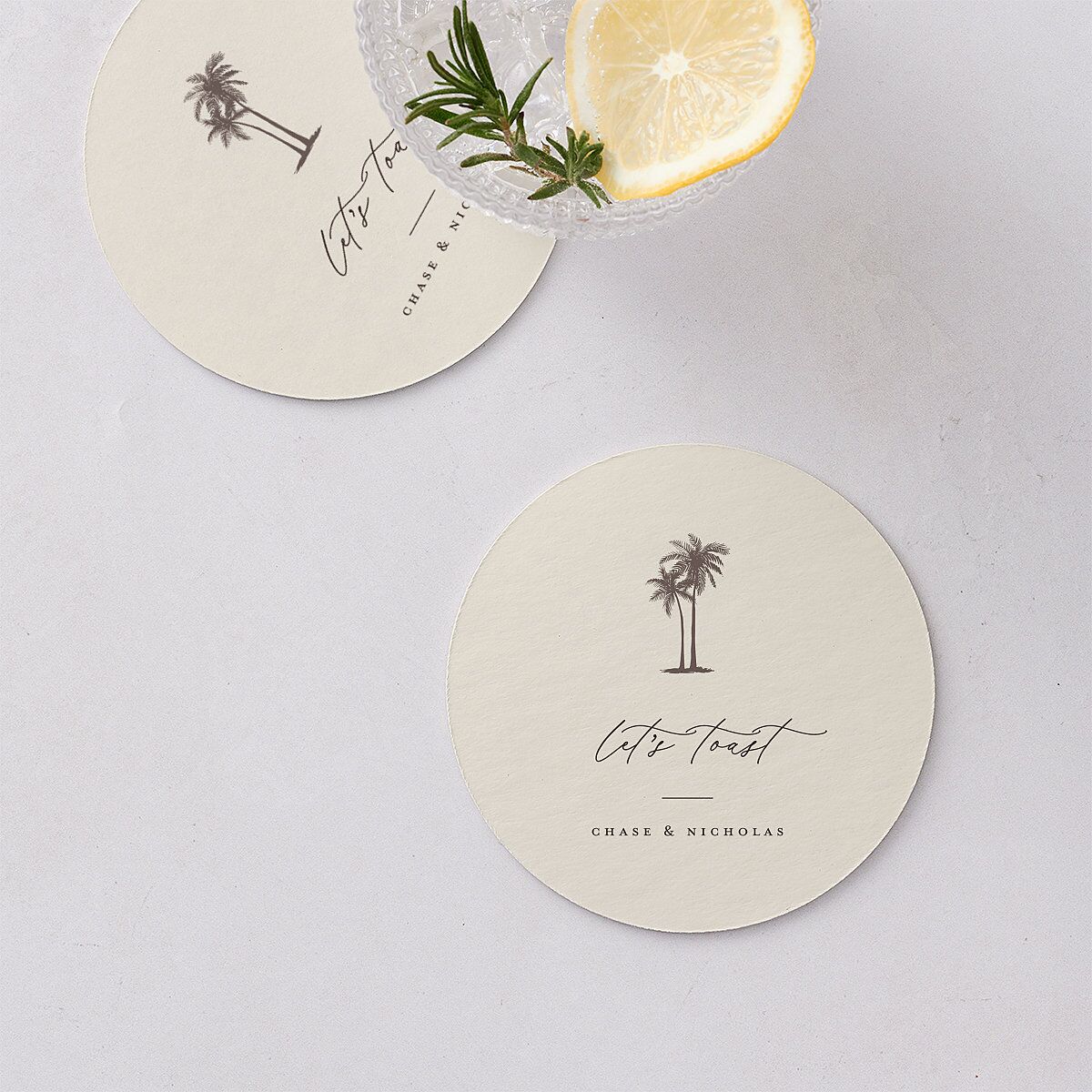 Palm Tree Icon Wedding Day Coasters Champagne Cardboard Circle