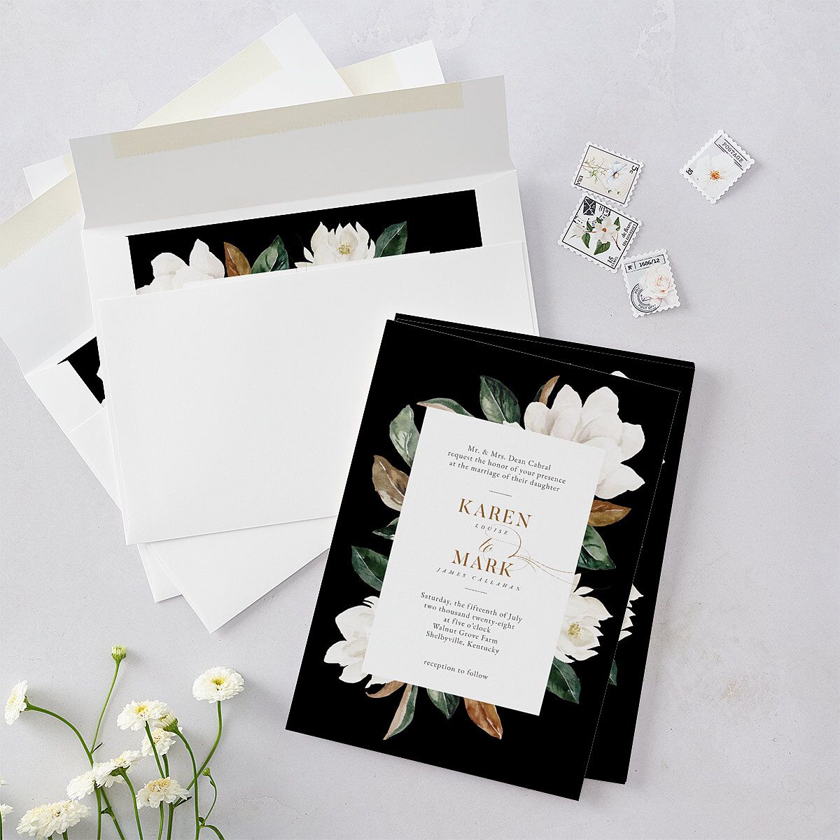 Southern Magnolia Wedding Invitations Midnight Signature Blank No Standard