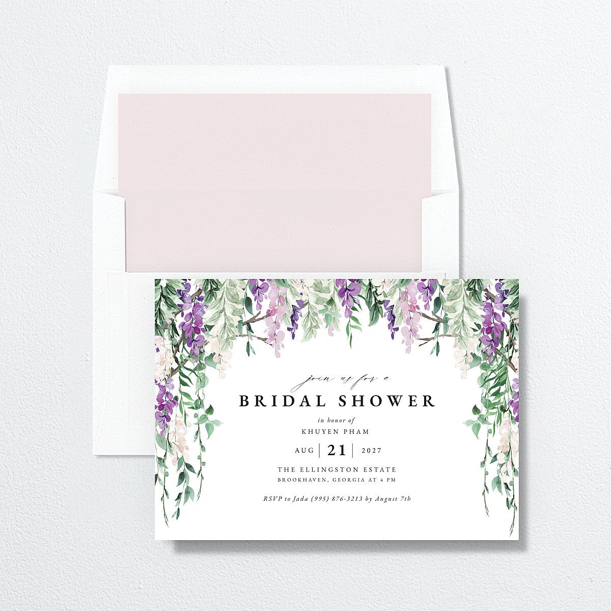 Romantic Wisteria Bridal Shower Invitations Purple Petal Signature Blank Standard