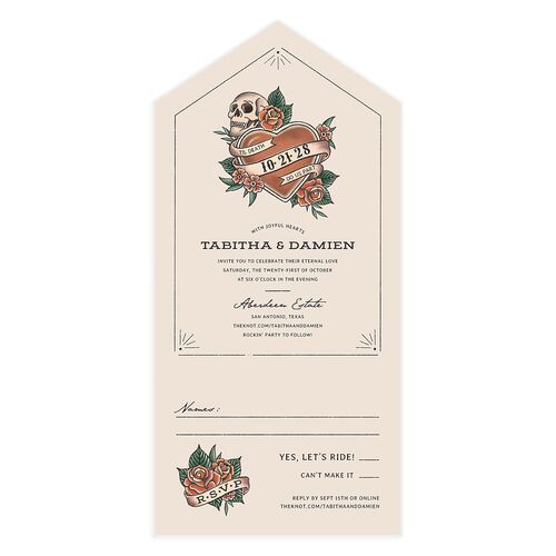Til Death Tattoos All-in-One Wedding Invitations Copper Signature Light Both Recipient and Return Addresses No