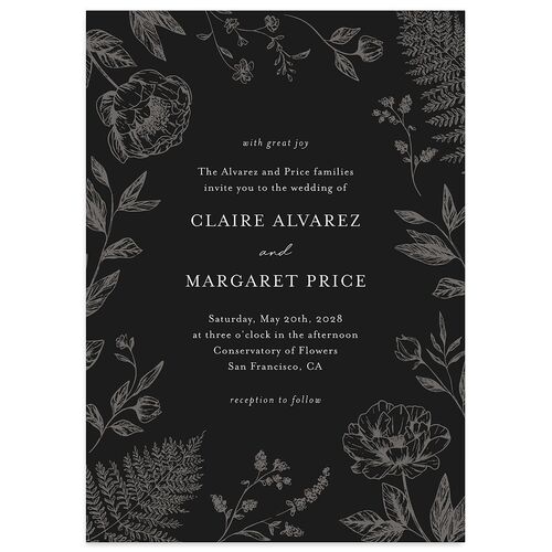 Classic Botanical Border Wedding Invitations Charcoal Signature Blank No Standard