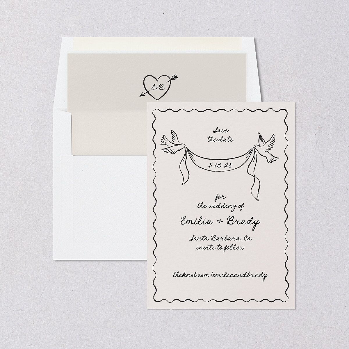 Vintage Lovebird Banner Save the Date Cards Linen Signature smooth Blank No Standard