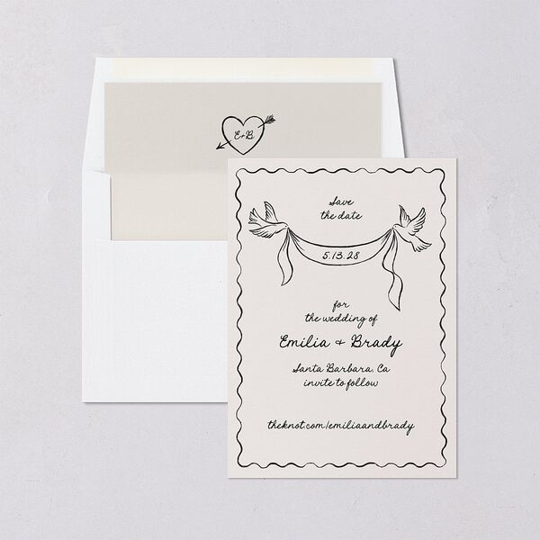 Vintage Lovebird Banner Save the Date Cards Linen Signature smooth Blank No Standard