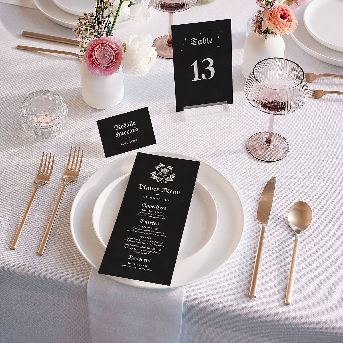 Moody Gothic Rose Menus Midnight Signature