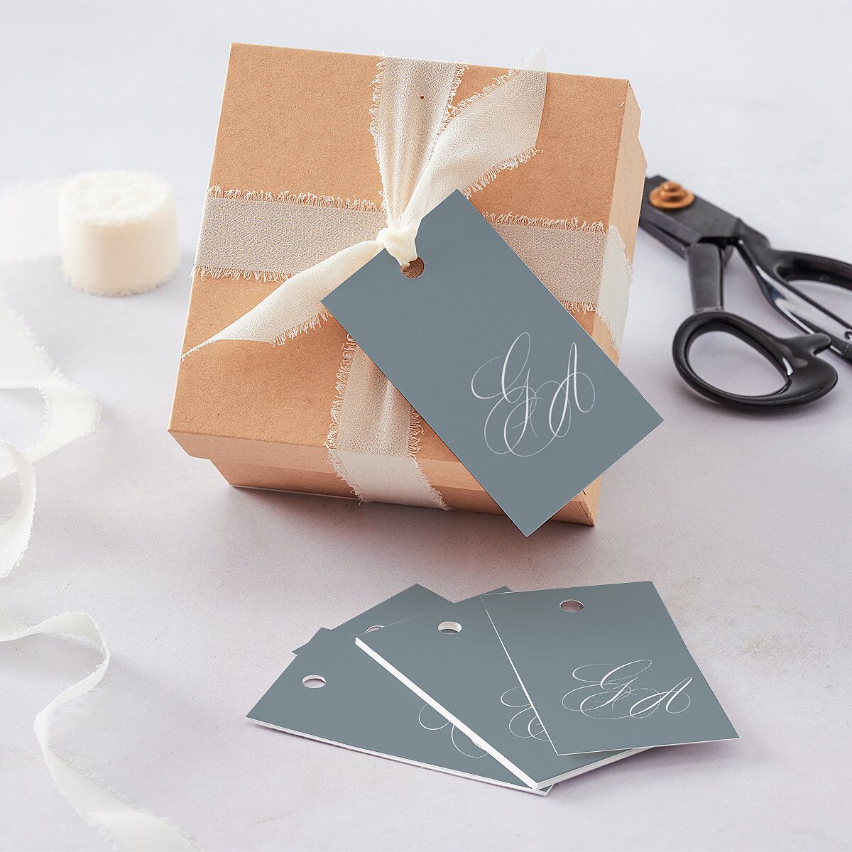 Elegant Photograph Favor Gift Tags Dusty Blue Signature