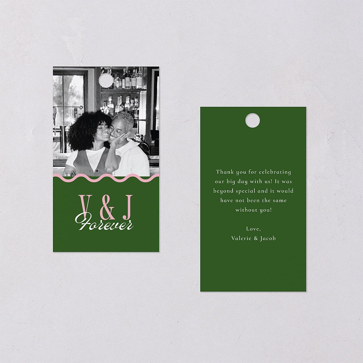 Wavy Frame Photo Favor Gift Tags Scottish Green Signature