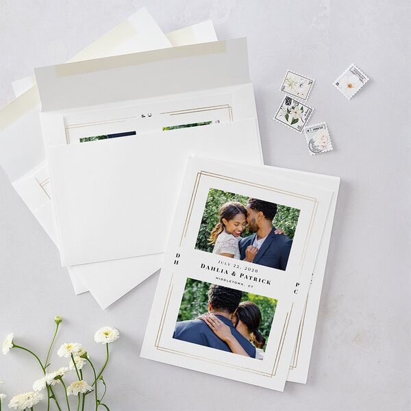 Framed Photo Foil Save the Date Cards Gold Pure White Signature smooth Blank No Standard