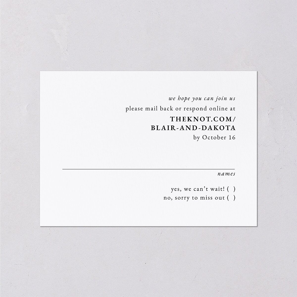 Vertical Names Wedding Response Cards Pure White Signature Standard