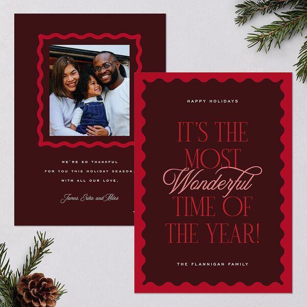 Most Wonderful Greeting Holiday Cards Maroon Signature Blank Standard