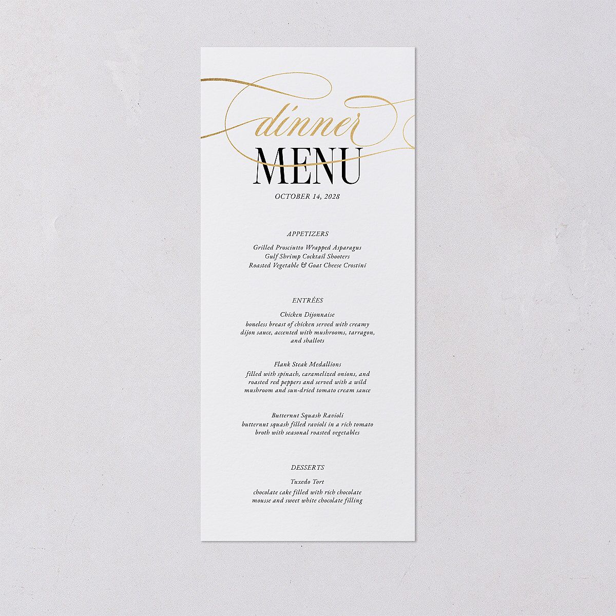 Polished Photo Foil Menus Pure White Gold Signature