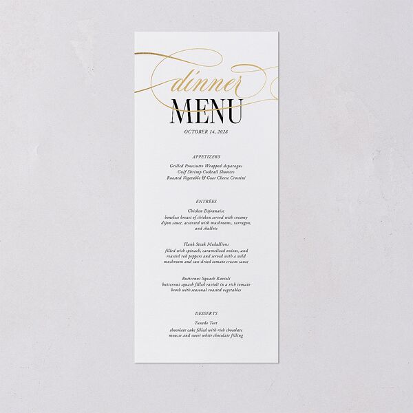 Polished Photo Foil Menus Pure White Gold Signature