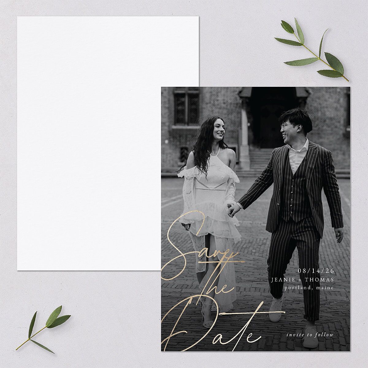 Gilded Corner Save The Date Cards — view 1