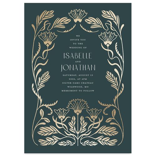 Elegant Nouveau Wedding Invitations Gold Dark Emerald Signature Blank No Standard