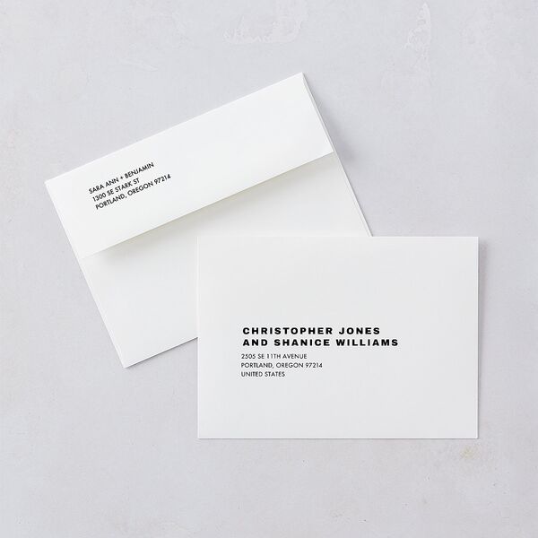 Cinematic Love Story Save The Date Card Envelopes Pure White White Both Recipient and Return Addresses Signature Standard
