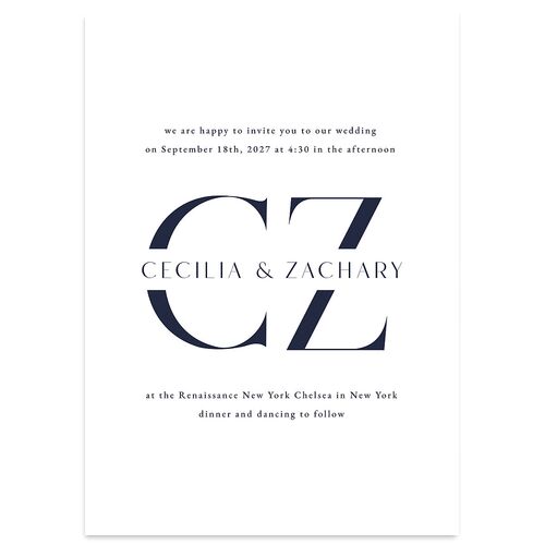 Simple Modern Monogram Wedding Invitations Navy Signature Blank No Standard