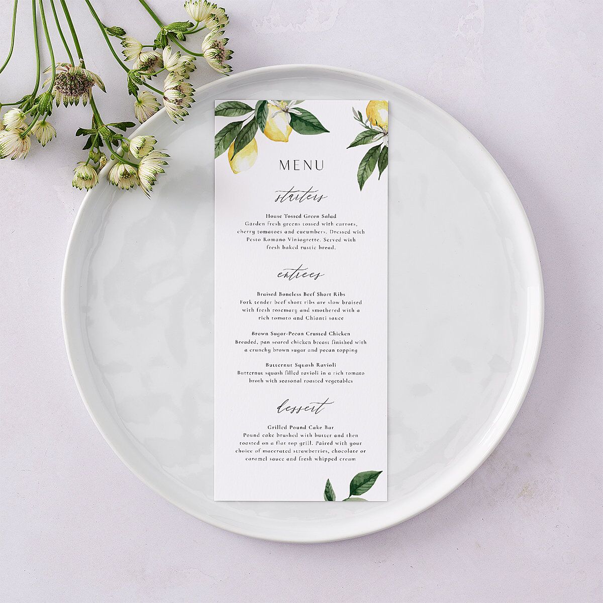 Botanical Lemon Menus Buttercup Signature