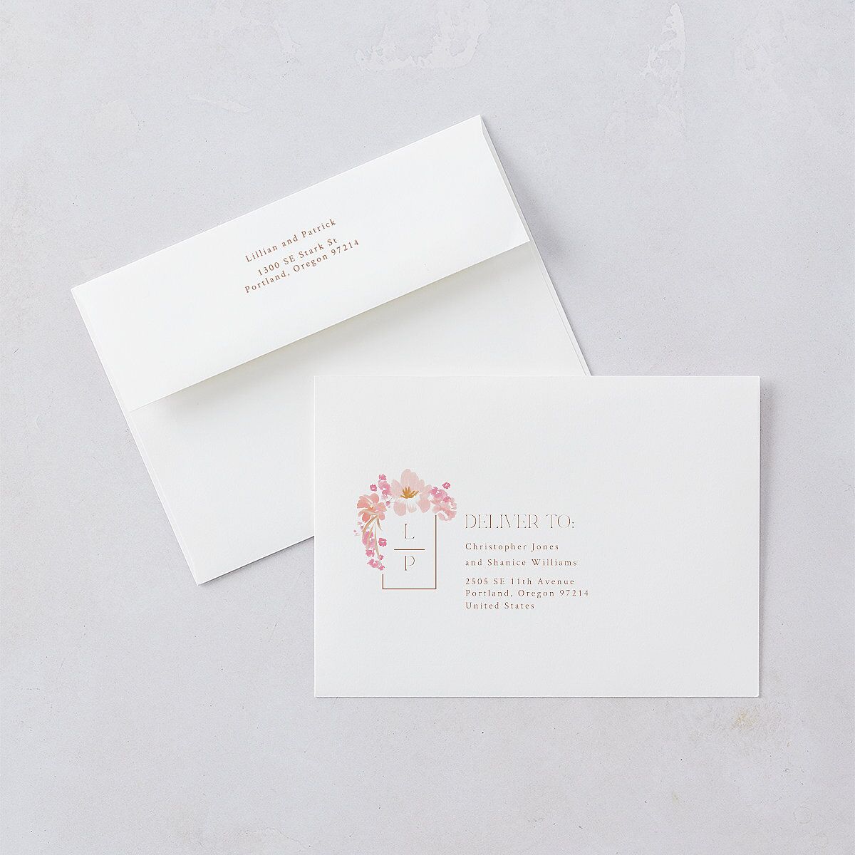 Blooming Frame Save The Date Cards Gold Pink Cotton Signature smooth Blank No Standard
