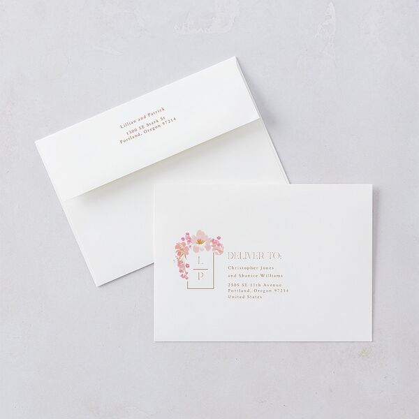 Blooming Frame Save The Date Cards Gold Pink Cotton Signature smooth Blank No Standard