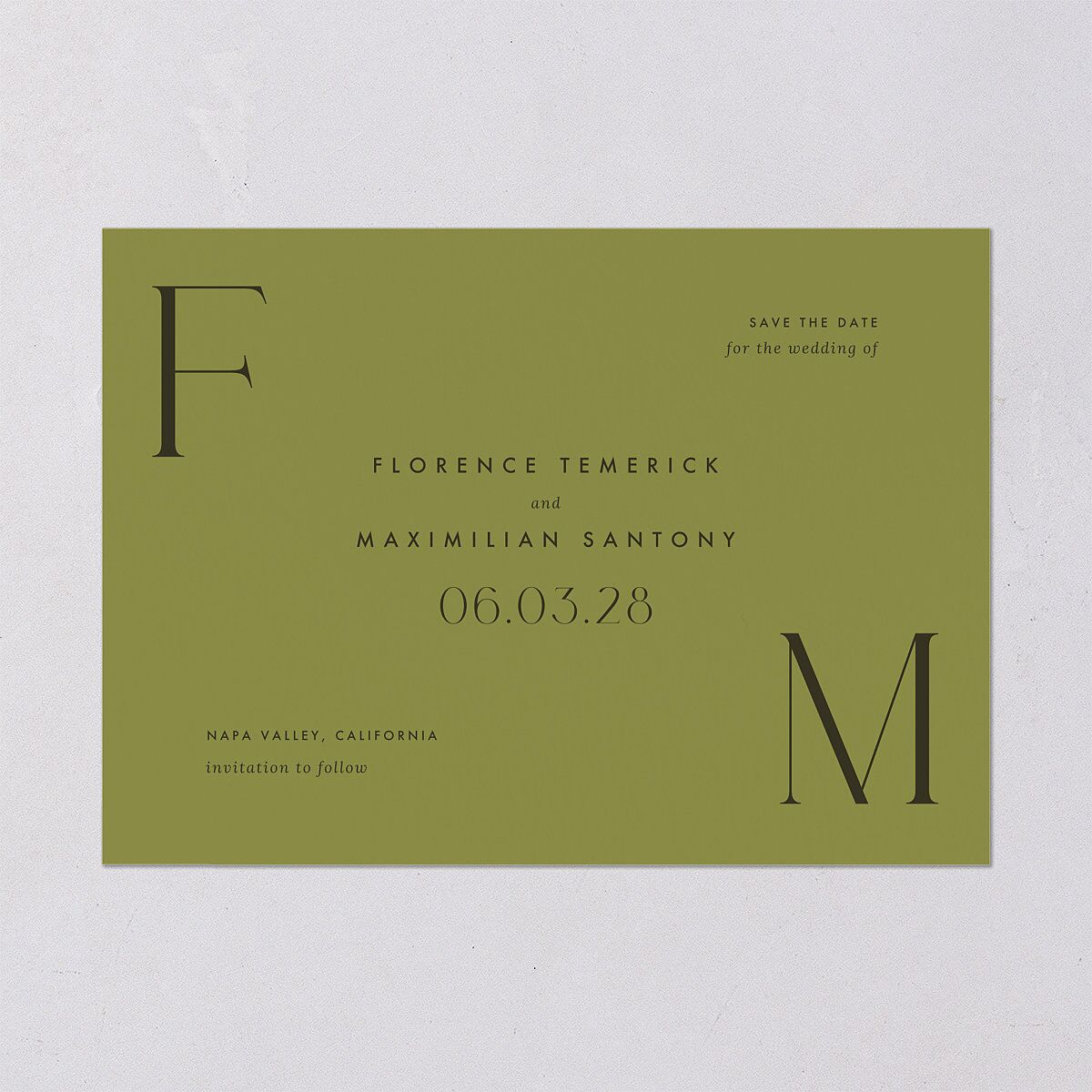 Modern Initials Save The Date Cards Olive Signature smooth Blank No Standard