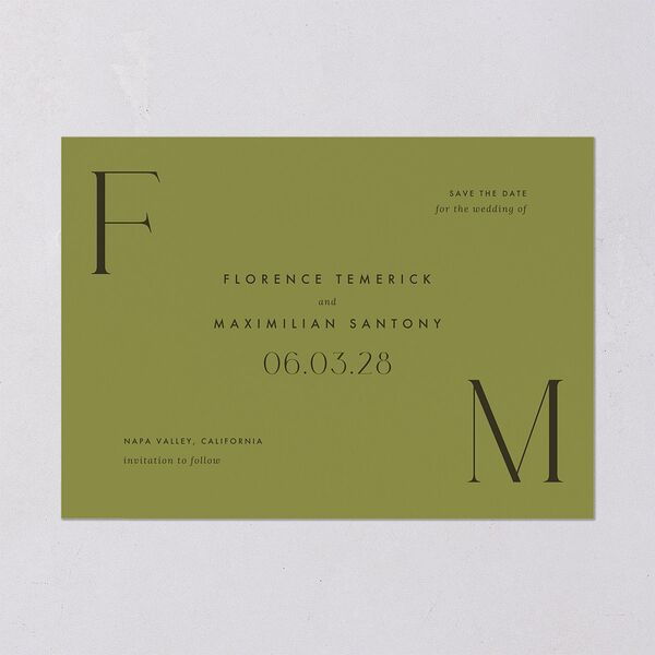 Modern Initials Save The Date Cards Olive Signature smooth Blank No Standard