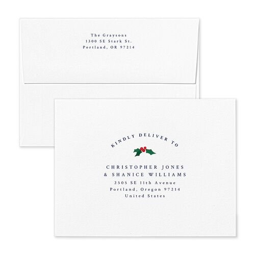 Classic Holiday Stripes Thank You Card Envelopes White Royal Blue Both Recipient and Return Addresses Signature Standard