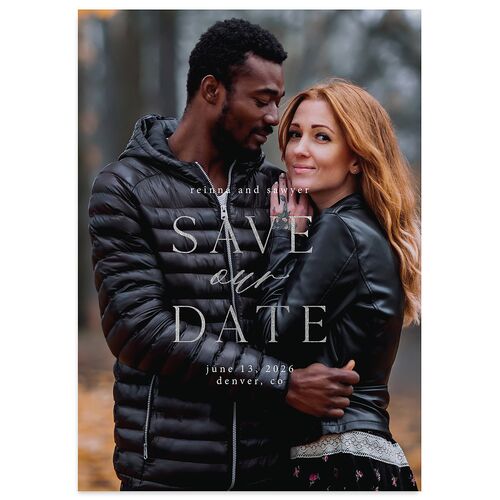 Eucalyptus Edges Save the Date Cards Silver Navy Signature smooth Blank No Standard