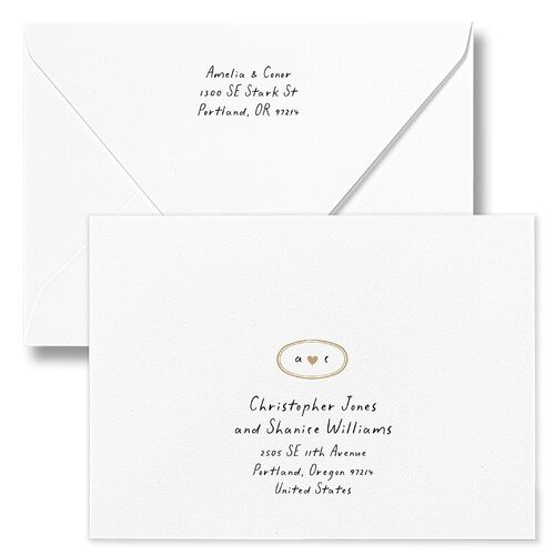 Handwritten Photo Faux Postcard Save The Date Card Euro Envelopes White Sand Both Recipient and Return Addresses Luxe Signature