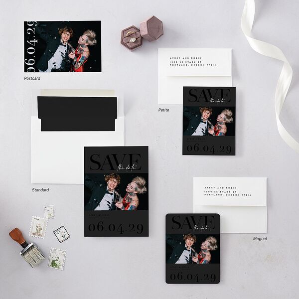 Modern Vow Save The Date Cards Charcoal Signature smooth Blank No Standard