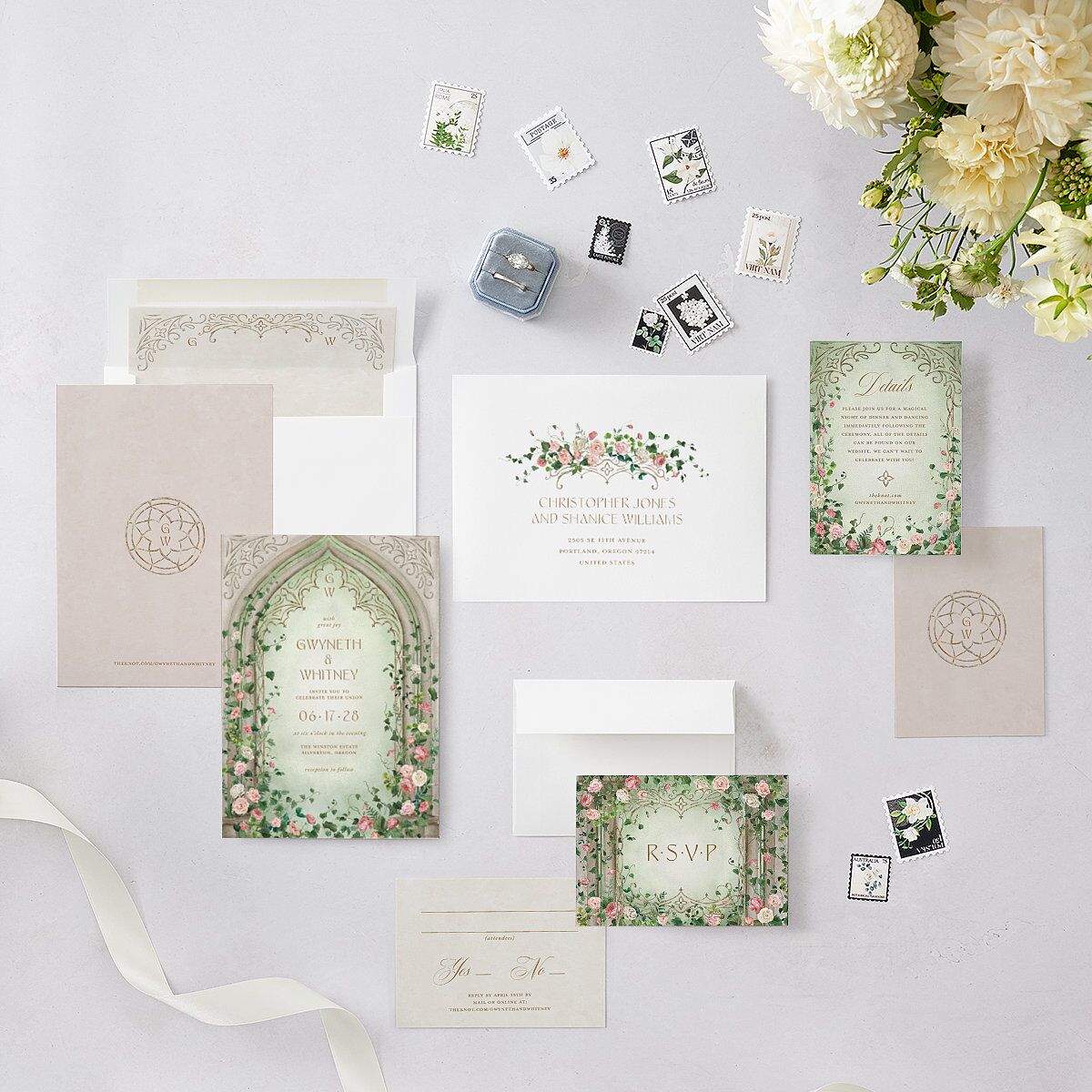 Fairytale Garden Wedding Invitations Sage Signature Blank No Standard