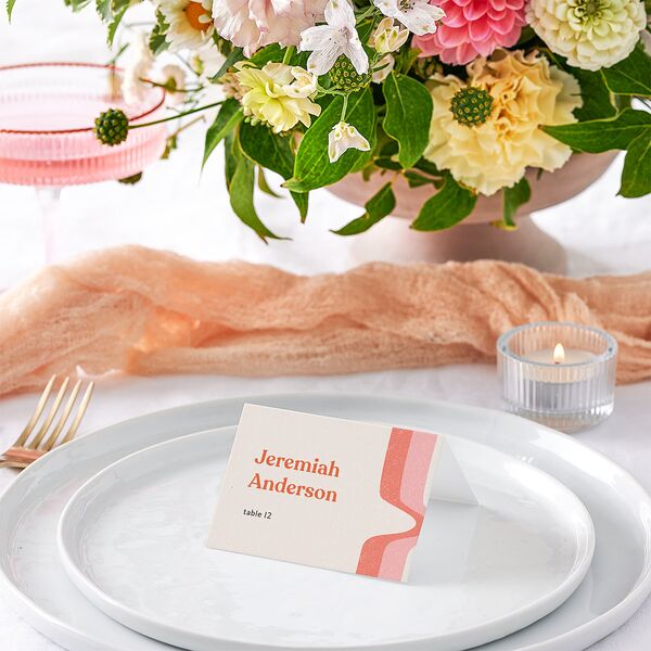 Groovy Lines Place Cards Coral Pink Signature